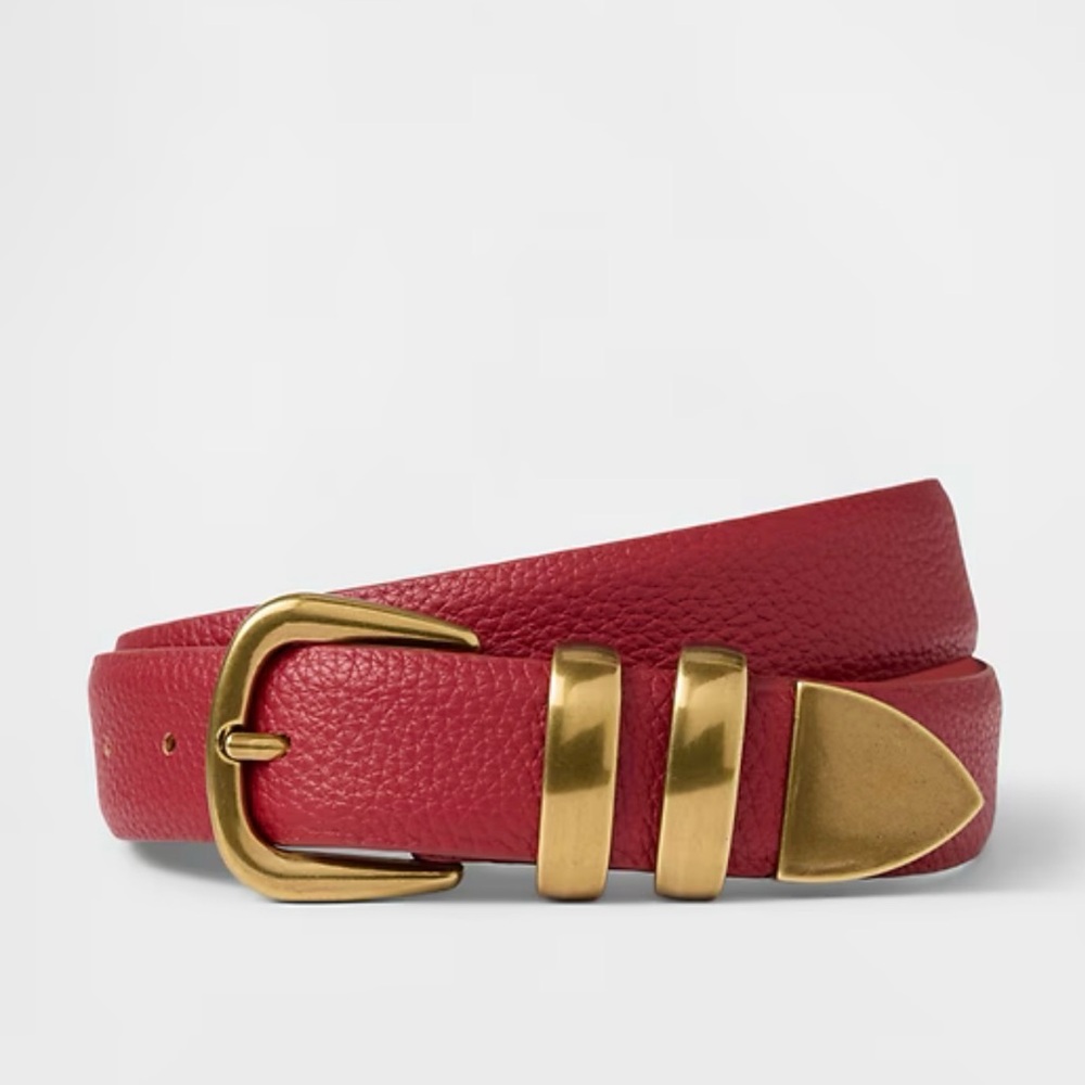 GAP Red Leather Belt with Gold Accents